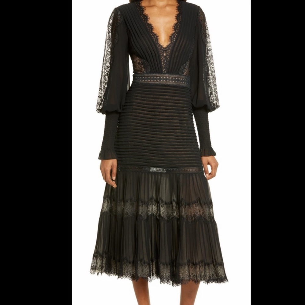 Tadashi Shoji Lace Pintuck Long Sleeve Midi Cocktail Dress, Size 16 1347 - Picture 2 of 14